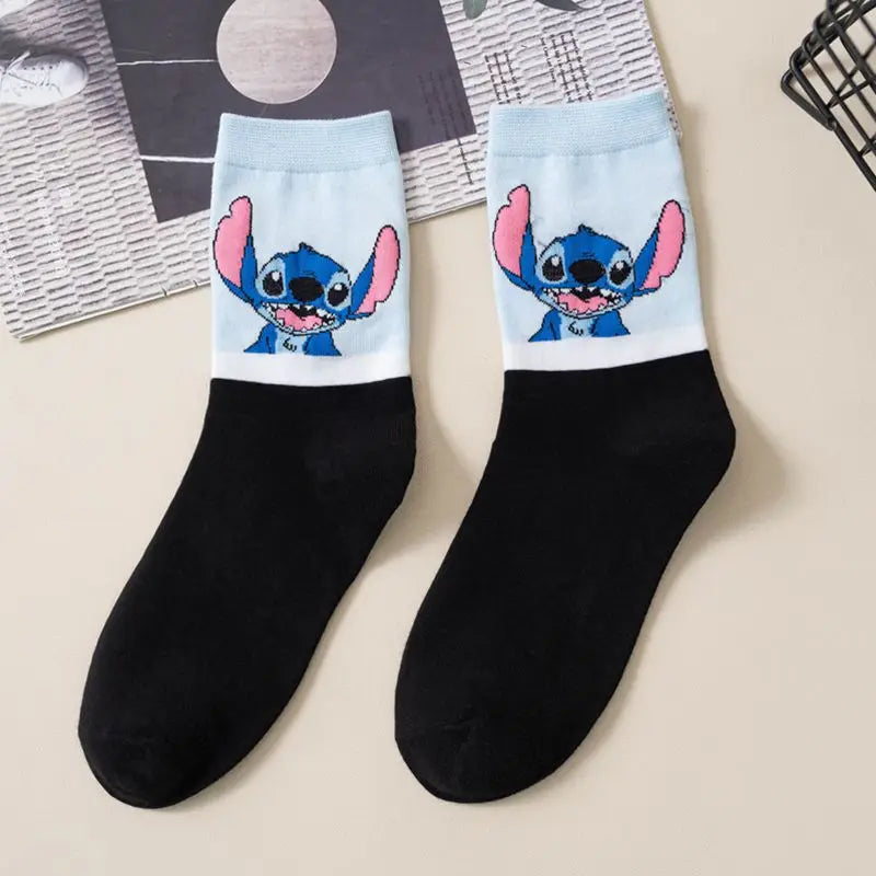 New Disney Anime Cartoon Kawaii Stitch Pure Cotton Socks Medium Length Socks Combed Cotton Birthday Gift for Girls Friends Boys