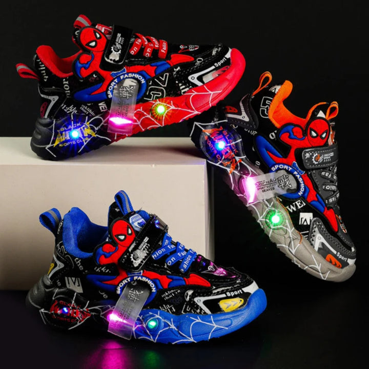 Disney LED Casual Sneakers Red Black For Spring Boys Spiderman Outdoor Shoes Children Lighted Non-slip Shoes Size 21-30