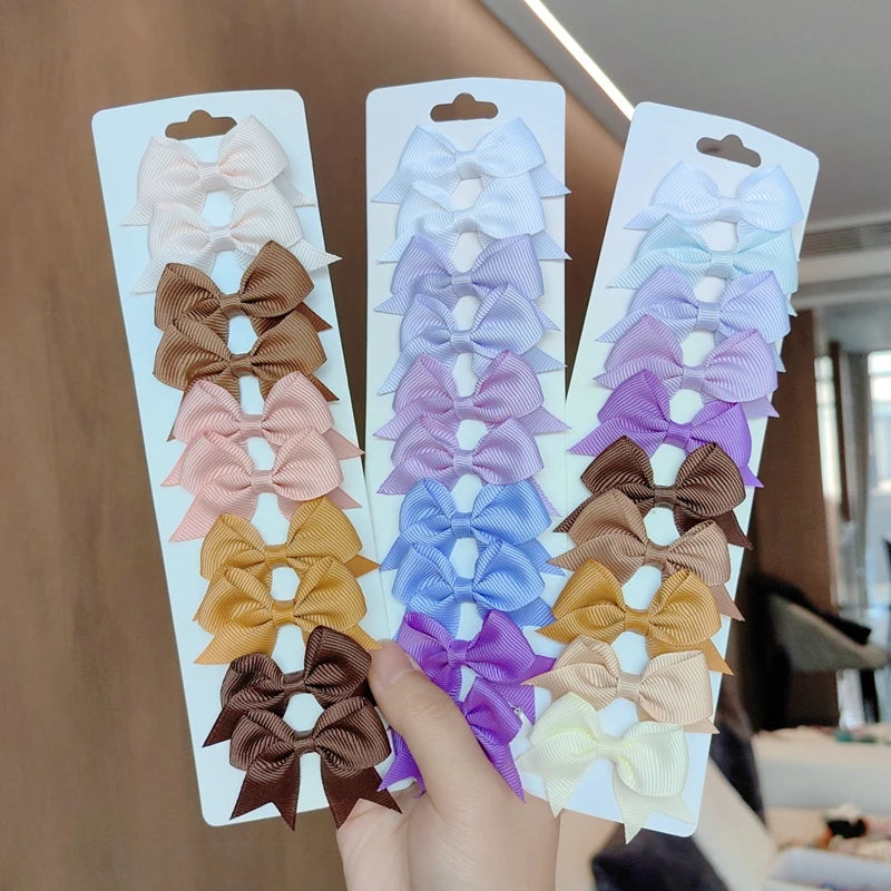 10pcs Solid BB Hair Clips – Ribbon Bowknots for Kids