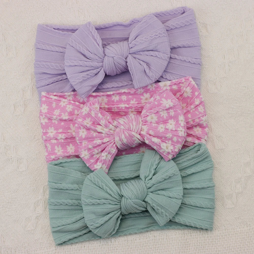 Knit Bows Baby Headbands – Elastic Nylon Set