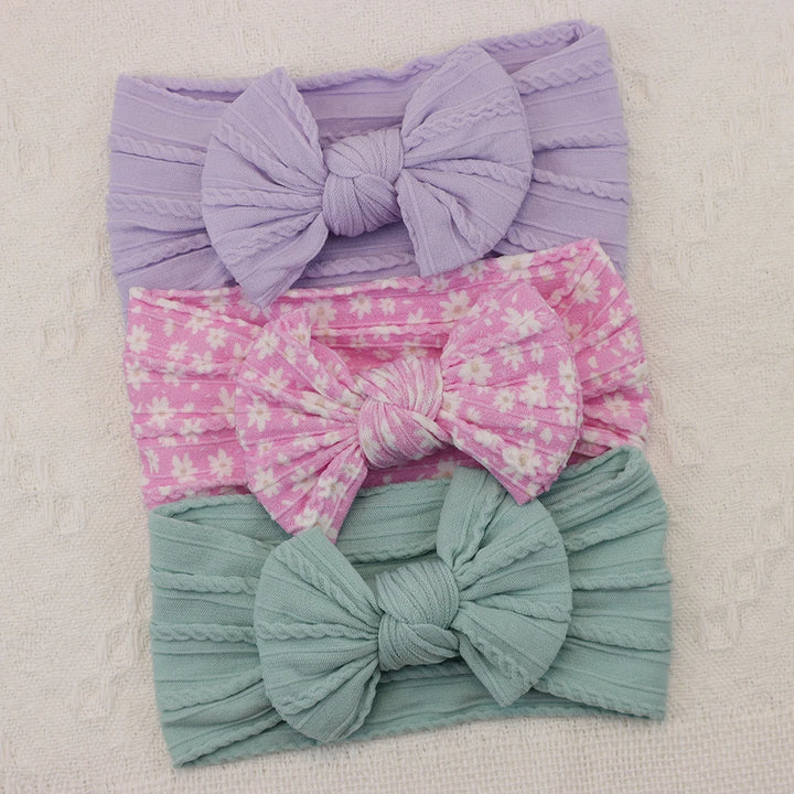 Knit Bows Baby Headbands – Elastic Nylon Set