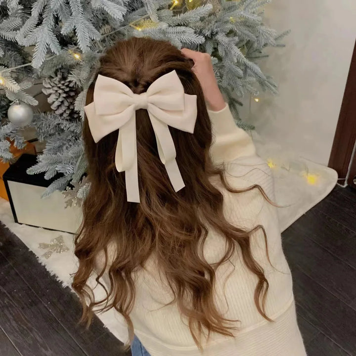 Elegant Satin Bow Hairpin Women Girls Solid Spring Hair Clips Headwear Ponytail Hairclips Barrettes Girls Hair Accessories