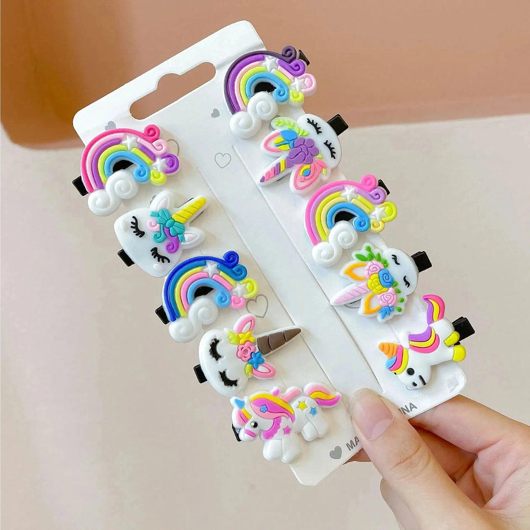 10pcs Unicorn Hair Clips – Cute Cartoon Hairpins for Kids