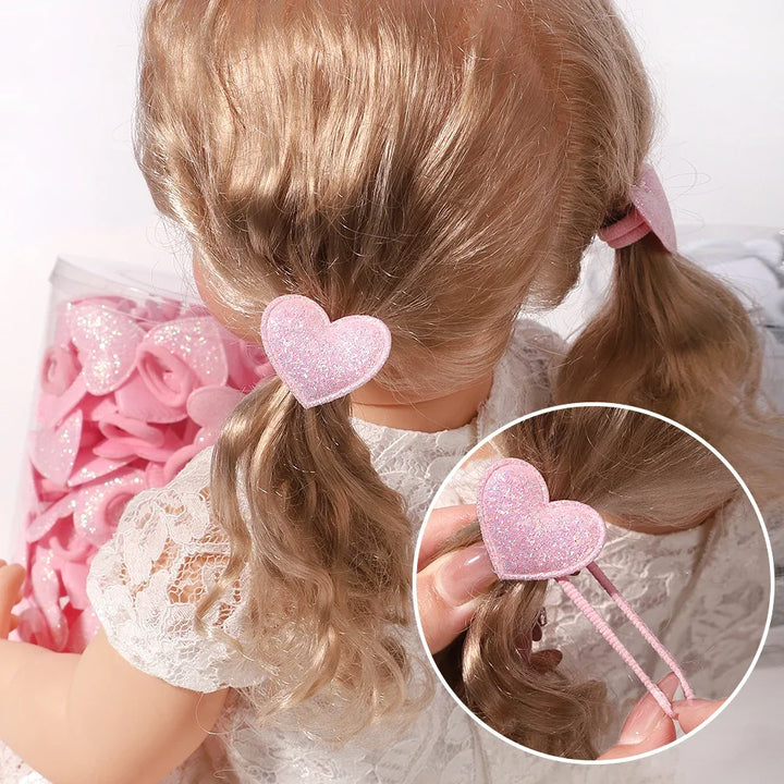 Girls' Pink Heart & Star Hair Loops – Set of 10/20