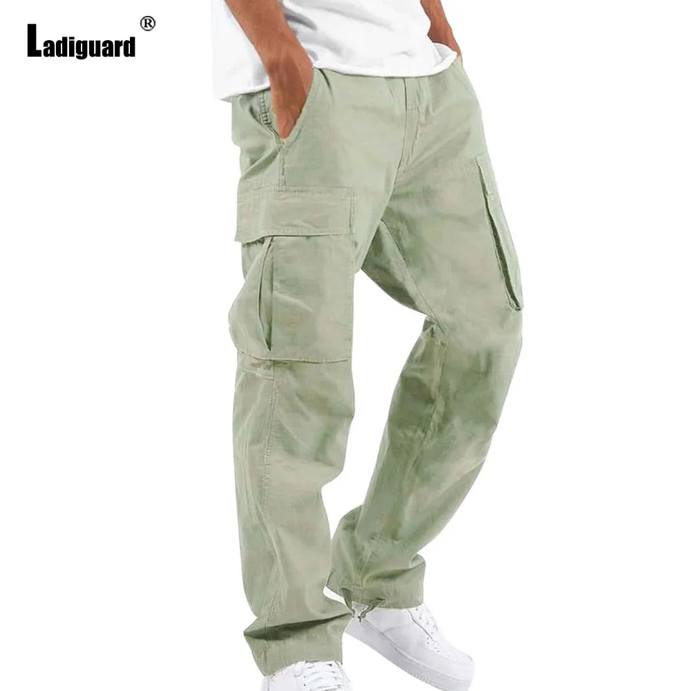 Plus Size 5xl Mens Multi-Pockets Trouser 2023 New Spring Fashion Cargo Pants Solid Purple Khaki Outdoor Casual Sweatpants Hommes