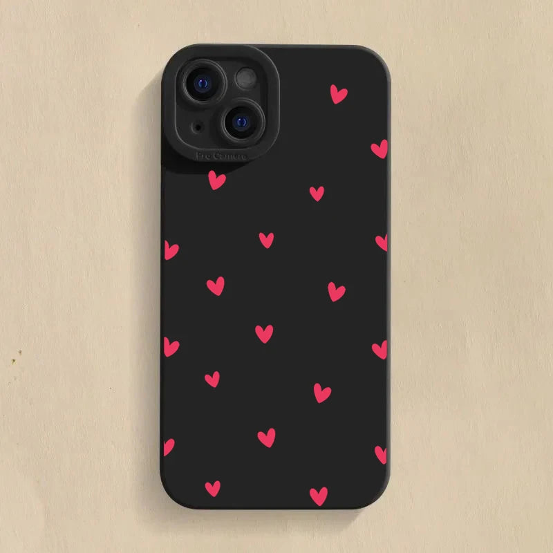 Black Love Heart Phone Case For iPhone 16 14 15 13 12 11 Pro Max X XR XS 7 8 15 16 Plus SE 2020 Shockproof Silicone Soft Cover