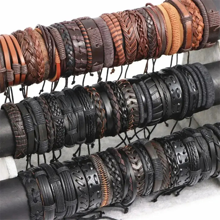 10pcs Mixed Style Bracelets – Webbing, Rope, Leather