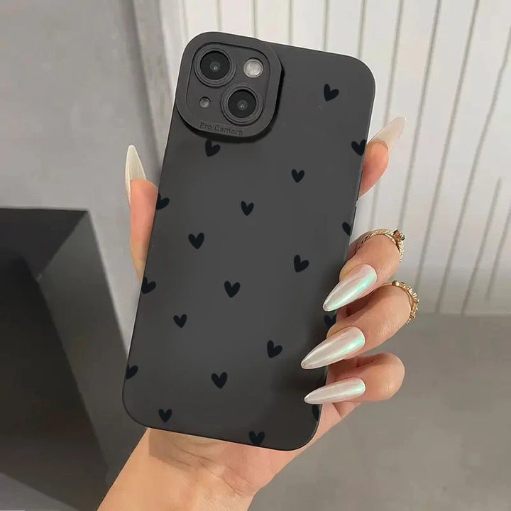 Black Love Heart Phone Case For iPhone 16 14 15 13 12 11 Pro Max X XR XS 7 8 15 16 Plus SE 2020 Shockproof Silicone Soft Cover