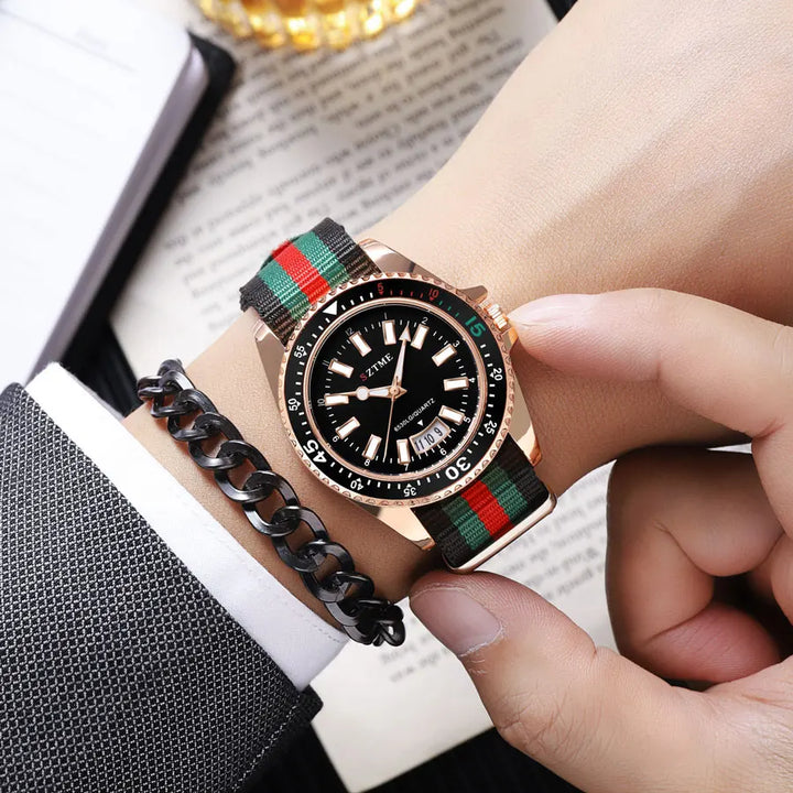 New fashionable men's nylon strap calendar watch, luxurious and simple business men's and women's night light quartz watch