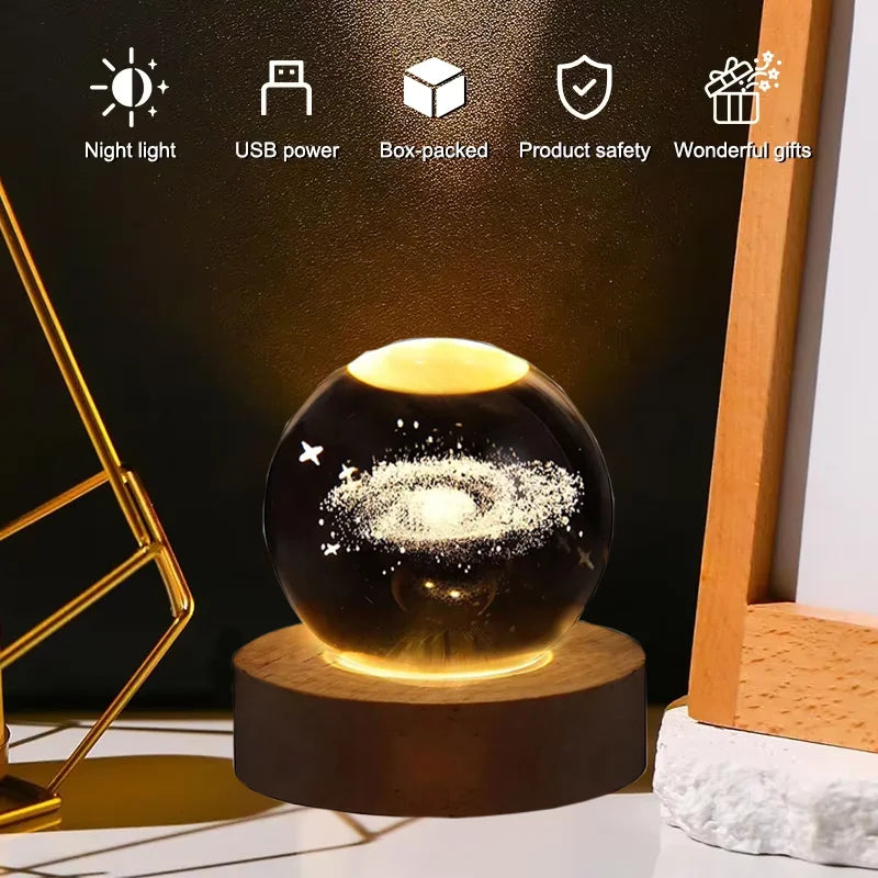 USB Night Light LED Crystal Ball Table Lamp 3D Moon Planet Galaxy Decor for Home Table Lamp Party Toys for Kids Adult Xmas Gifts