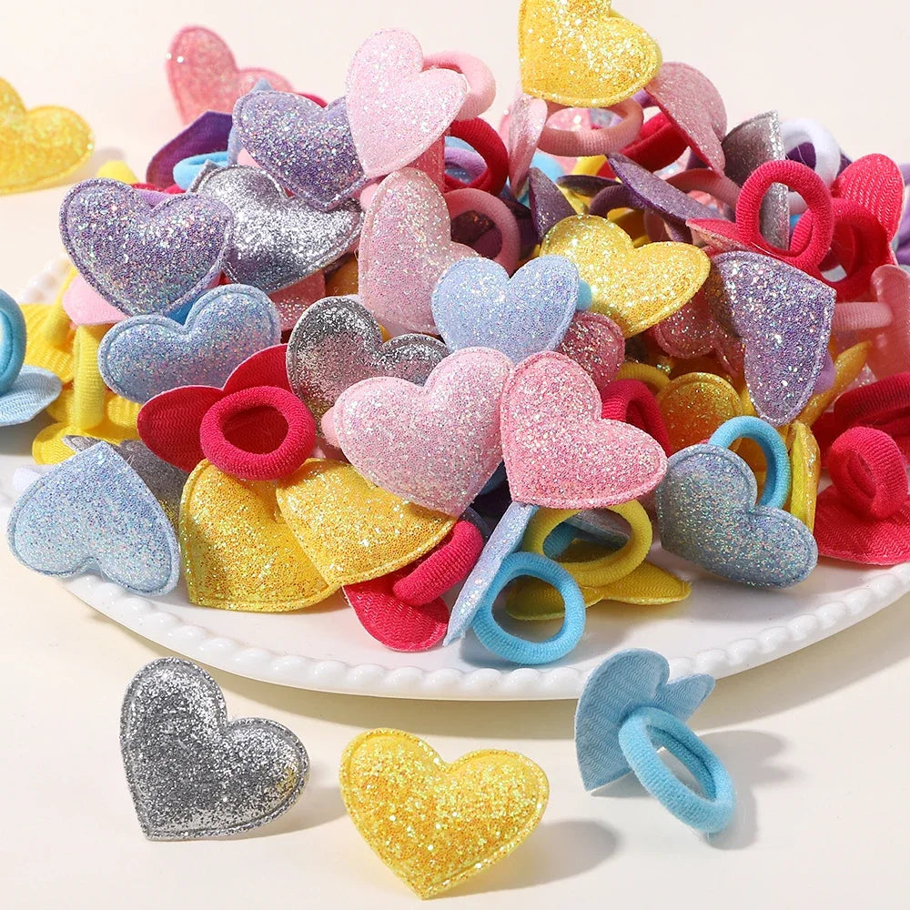 Girls' Pink Heart & Star Hair Loops – Set of 10/20