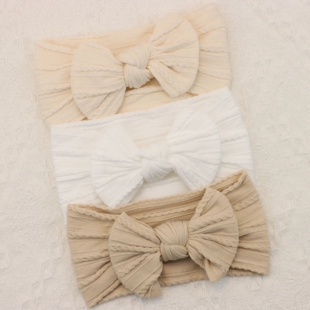 Knit Bows Baby Headbands – Elastic Nylon Set