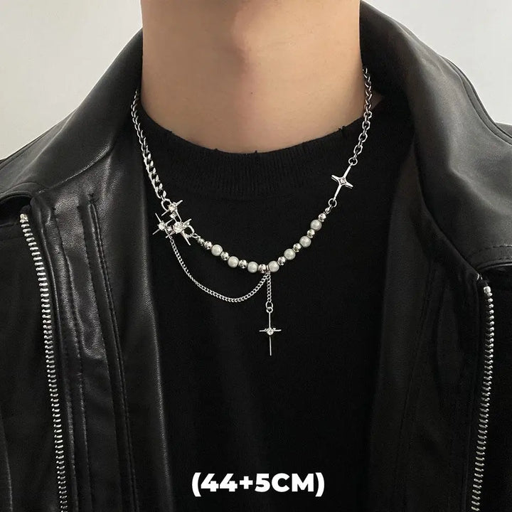 Hip Hop Zircon Star Double Layer Necklace For Men Women Trend Charm Titanium Steel Pendant Chain Unisex Jewelry Wholesale