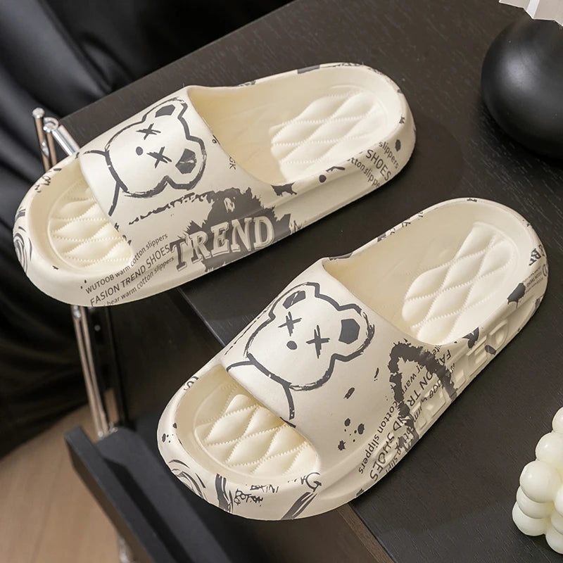 Fashion Summer Cartoon Bear Home Shoes Non-slip Soft Slides Lithe Comfort Sandals Men Women Couple Slippers Ladies' Flip Flops