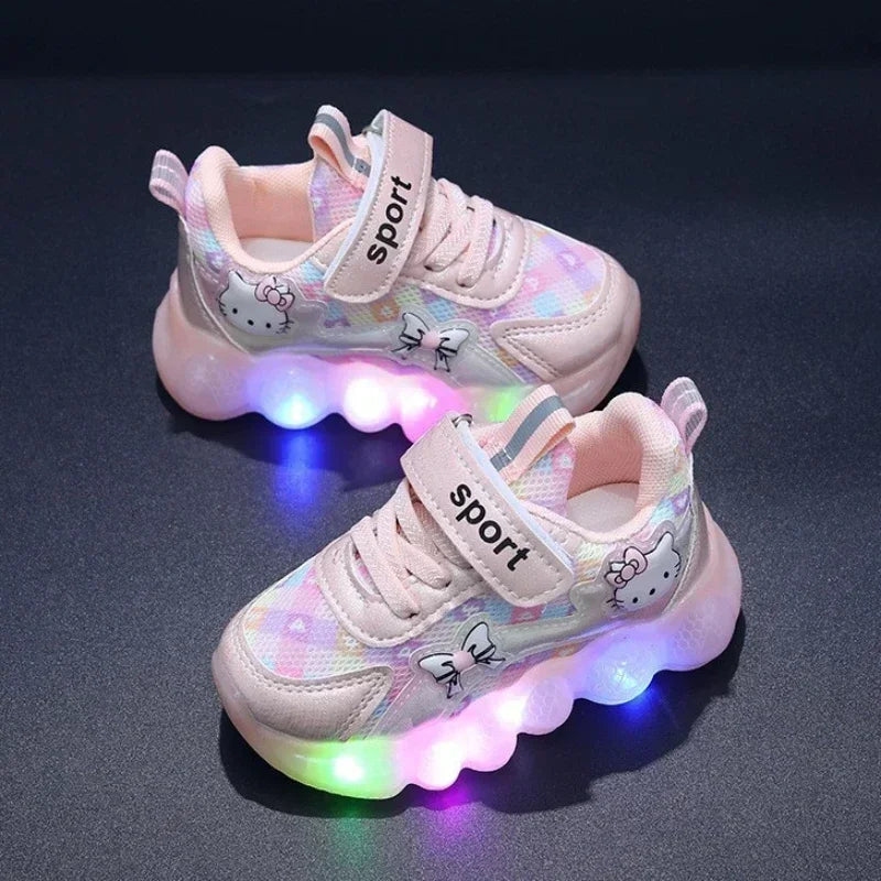 Cute Hello Kitty Casual Shoes for Baby Girl Children Led Light Sneakers Kids Shoes Toddler Walking Shoes Kids Anti-slip Shoes