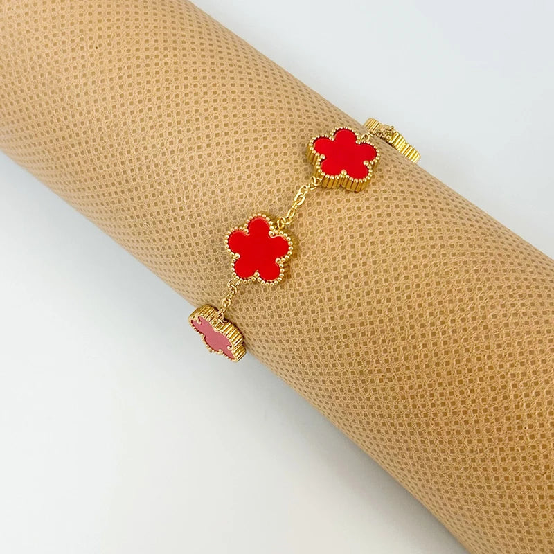 Gold Plated Clover Bracelet – Adjustable, Double-Sided