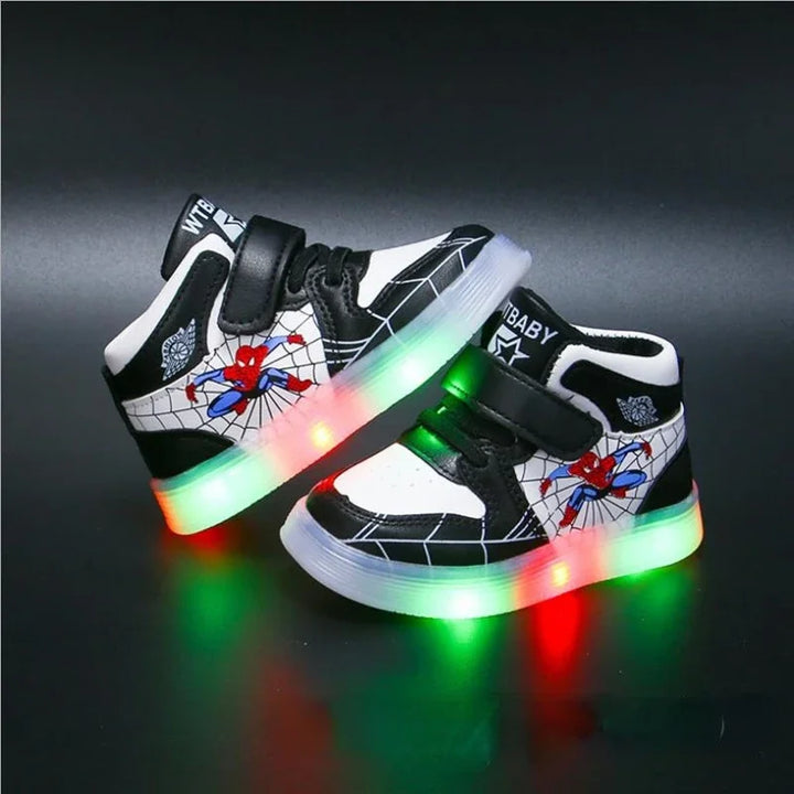 Disney Children's Led Light Shoes Fashion Aoger Spiderman Boys Sneakers Girls Cartton Casual Shoes Breathable Kids Sport Shoes