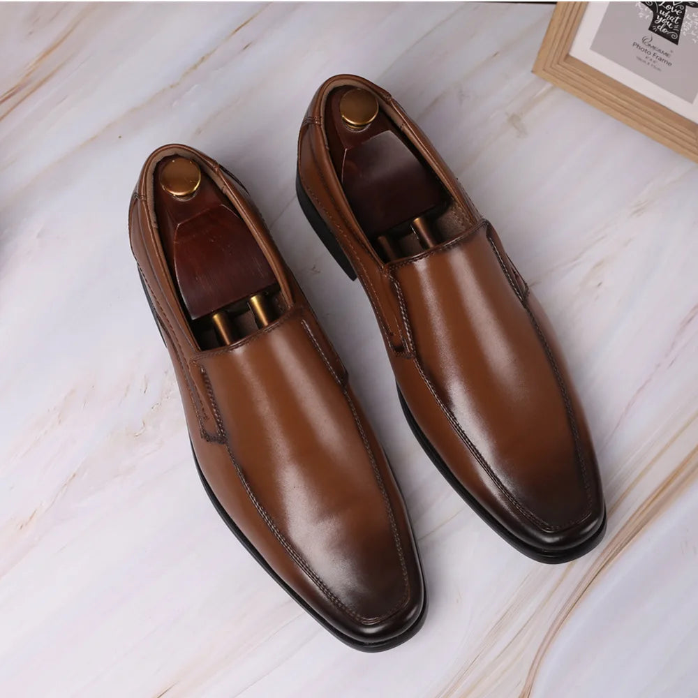 Women Casual Leather Shoes Large Size Men Business Shoes New Slip on Square Toe Loafers Hand Polished Leather Casual Shoes