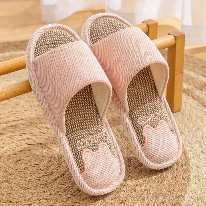 Linen Slippers Indoor Home Breathable Women Men Slides Linen Couples Anti-slip Shoes Beach Sandals Shoes Comfortable Flats TG20