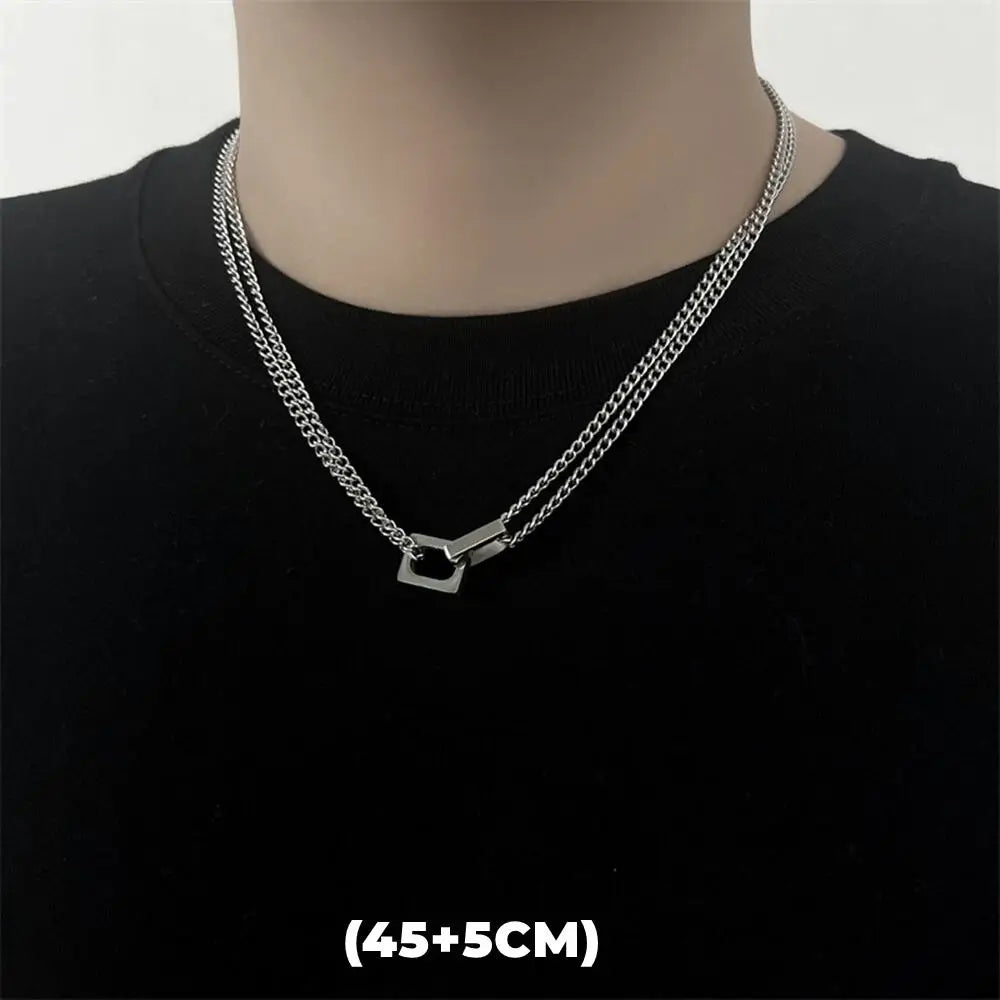 Hip Hop Zircon Star Double Layer Necklace For Men Women Trend Charm Titanium Steel Pendant Chain Unisex Jewelry Wholesale