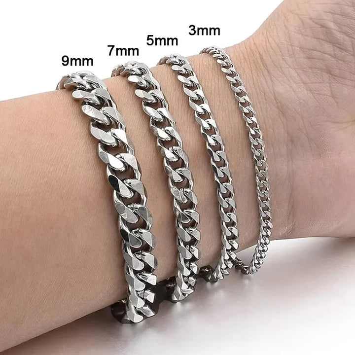 Fashion Stainless Steel Men Curb Cuban Chain Bracelets Women Bracelet on Hand for Couple Unisex Wrist Hand Jewelry Gift