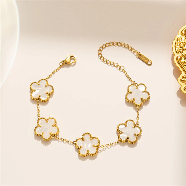 Stainless Steel Hot Selling Gold Plated Clover Charm Bracelet Luxury Five Leaf Flower Bracelets Jewelry For Women Gift