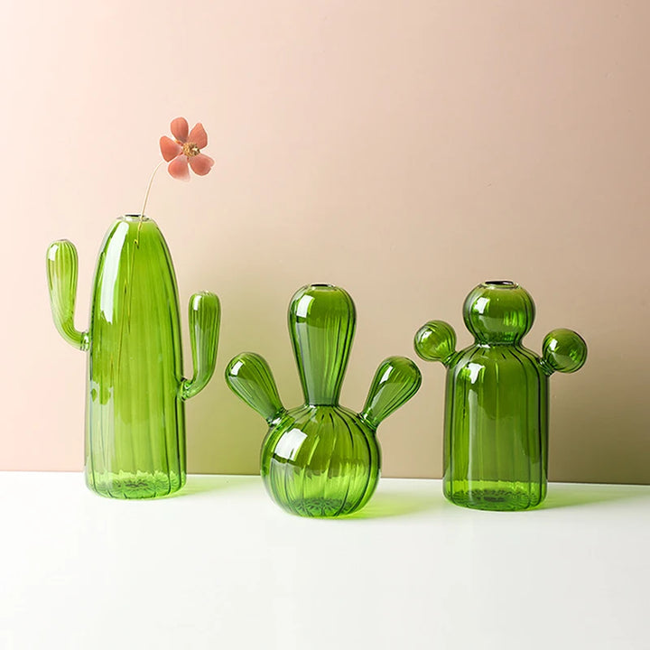 Cactus Glass Vase – Modern Transparent Decorative Bottle