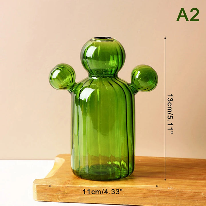 Cactus Glass Vase – Modern Transparent Decorative Bottle