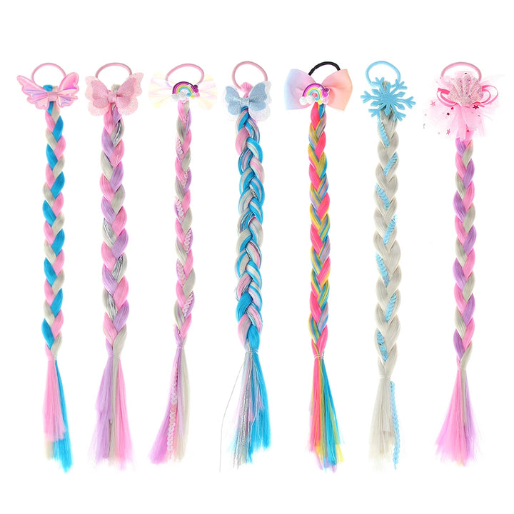 Rainbow Hair Bow & Snowflake Elastics - No-Damage Princess Accessories