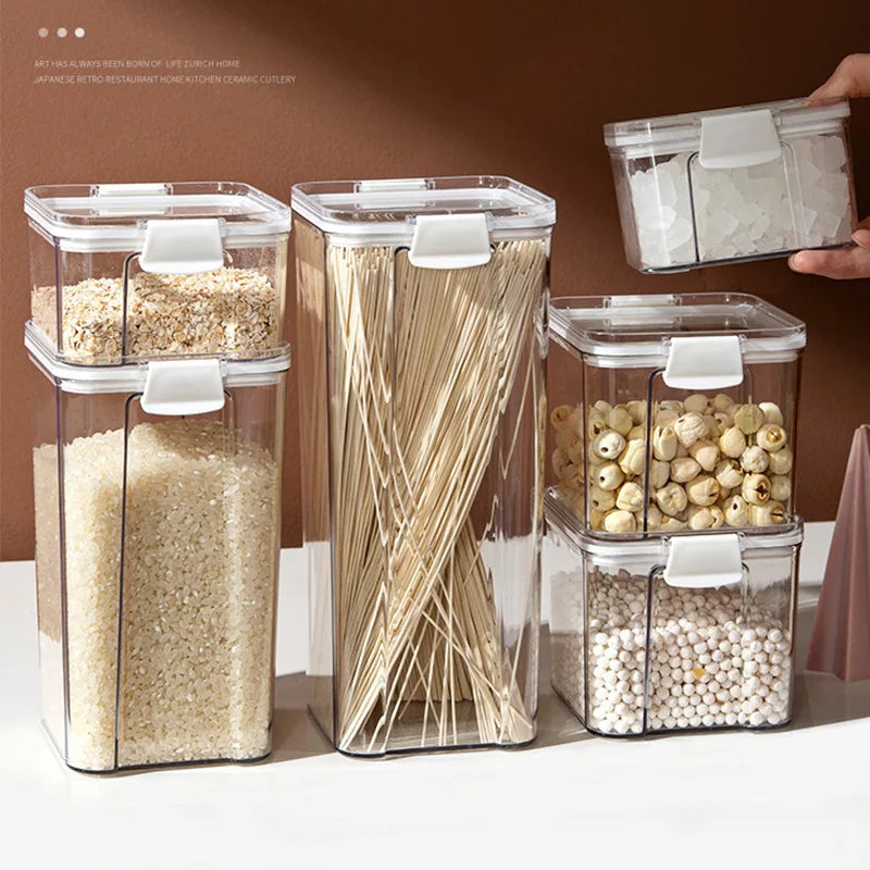 Sealed Can Kitchen Grain Storage And Organiser Large Can Plastic Moisture-proof Storage Box Household Seasoning Jar Storage Set