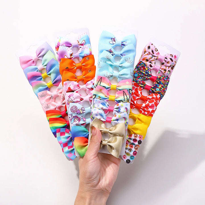 10pcs Rainbow Star Hair Bows – Kids' Handmade Clips