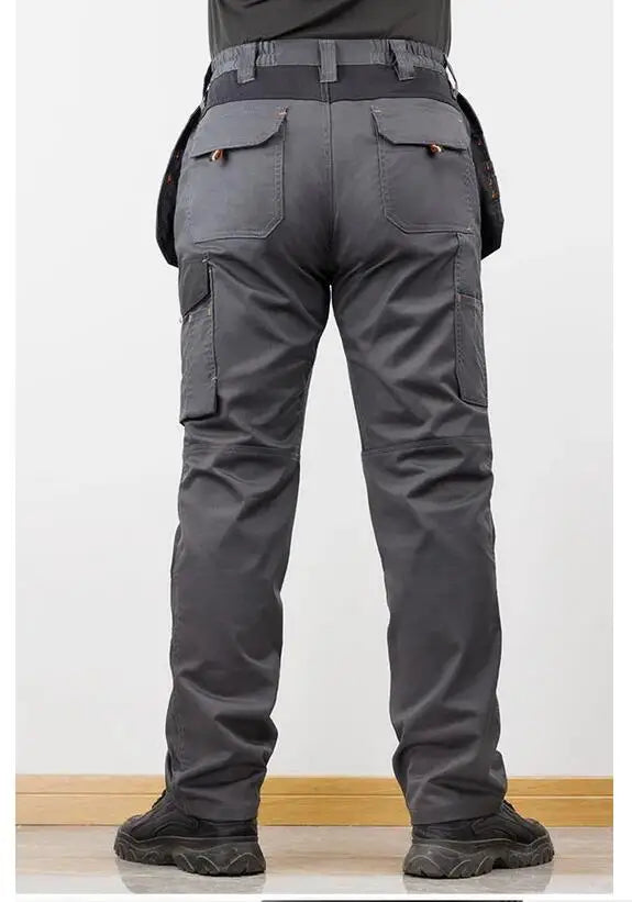 Men Outdoor Labor Trousers, Elastic Cargo Pants With Hanging Tool Pocket