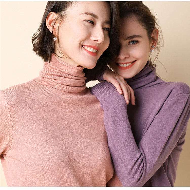 Women's Turtleneck Sweater – Pink/White Pullovers