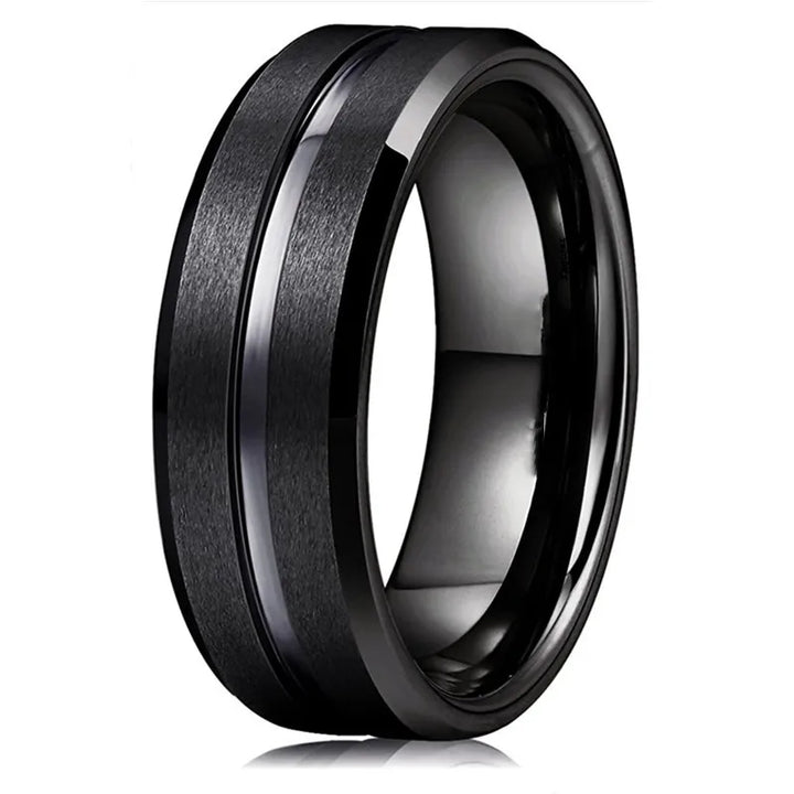 Fashion 8mm Men's Black Tungsten Wedding Band Rings Black Groove Beveled Edge Engagement Ring for Men's Valentine Gifts Jewelry