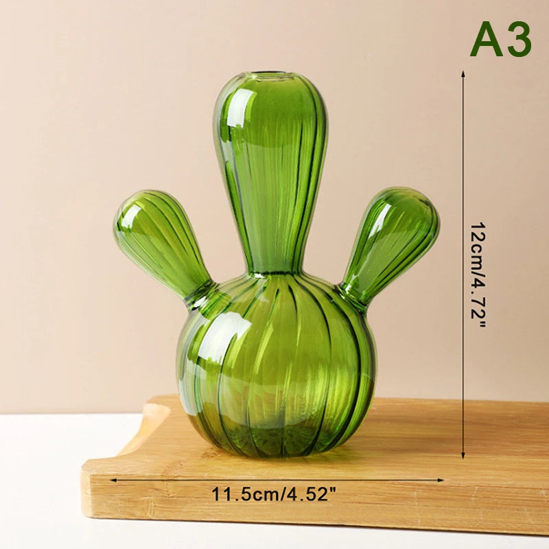 Cactus Glass Vase – Modern Transparent Decorative Bottle