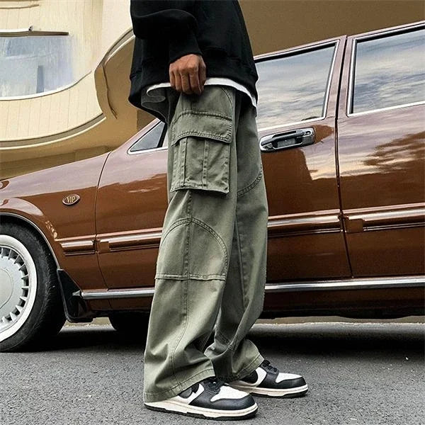 Cargo Pants for Men Grey Straight Trousers Man Wide Designer Street Long Slacks Large Size Korean Style Techwear Cotton Cheap