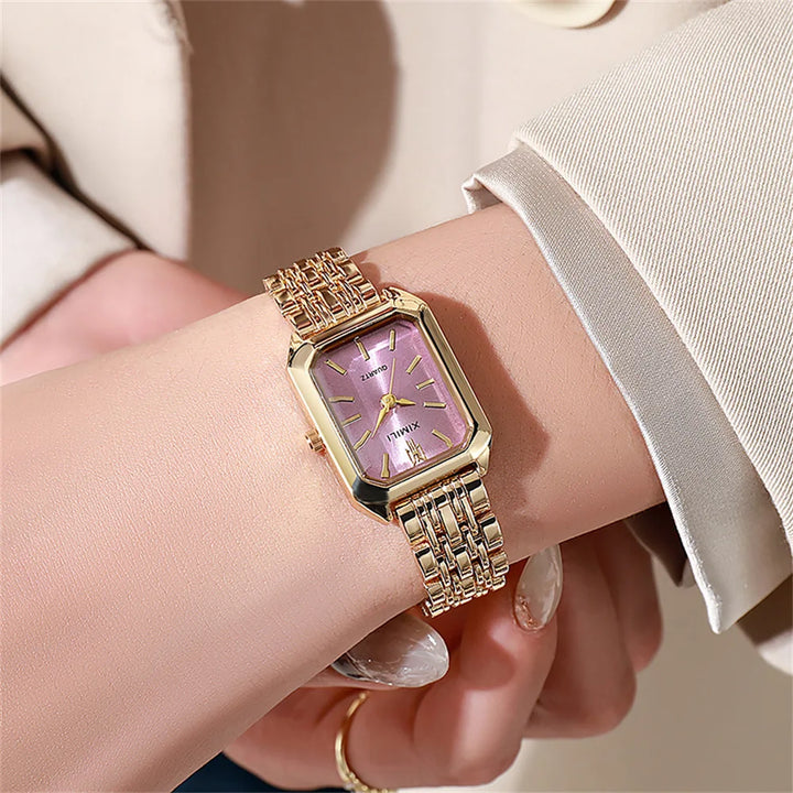 Women's Fashion Square Watches Gold Alloy Strap 2024 Luxury Ladies Quartz Wristwatches Qualities Female Roman Scale Clock