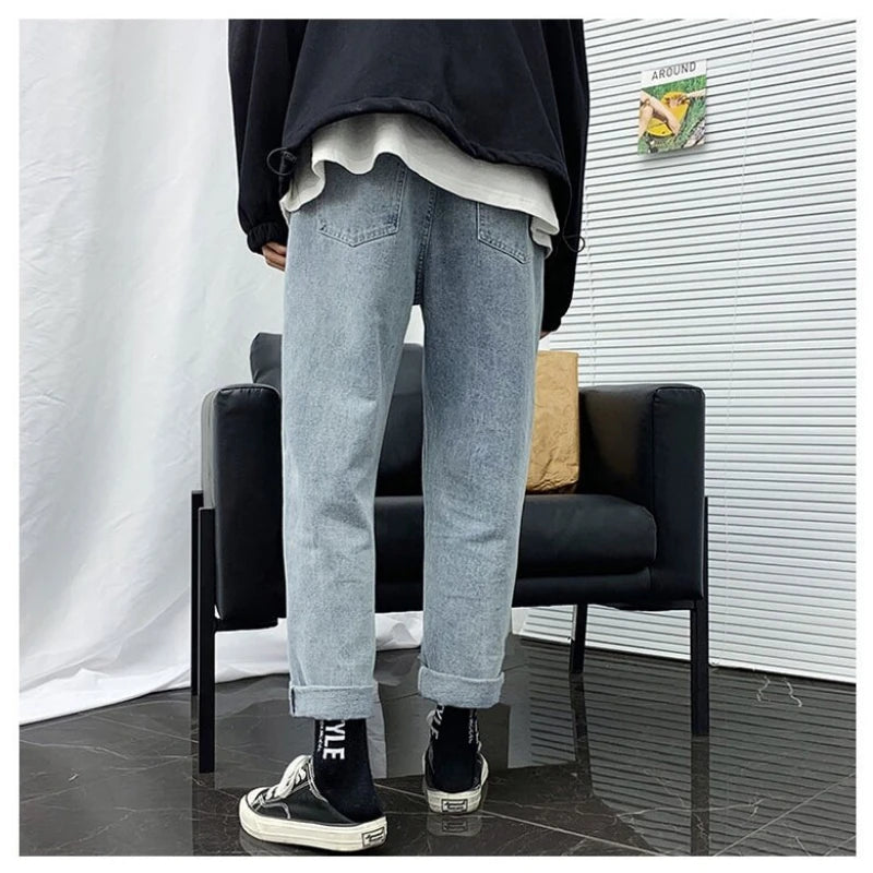 Plus Size S-3XL Men Wide Leg Jogger Jeans Spring Summer Autumn Fashion Casual Elastic Drawstring Waist Loose Denim Harem Pants