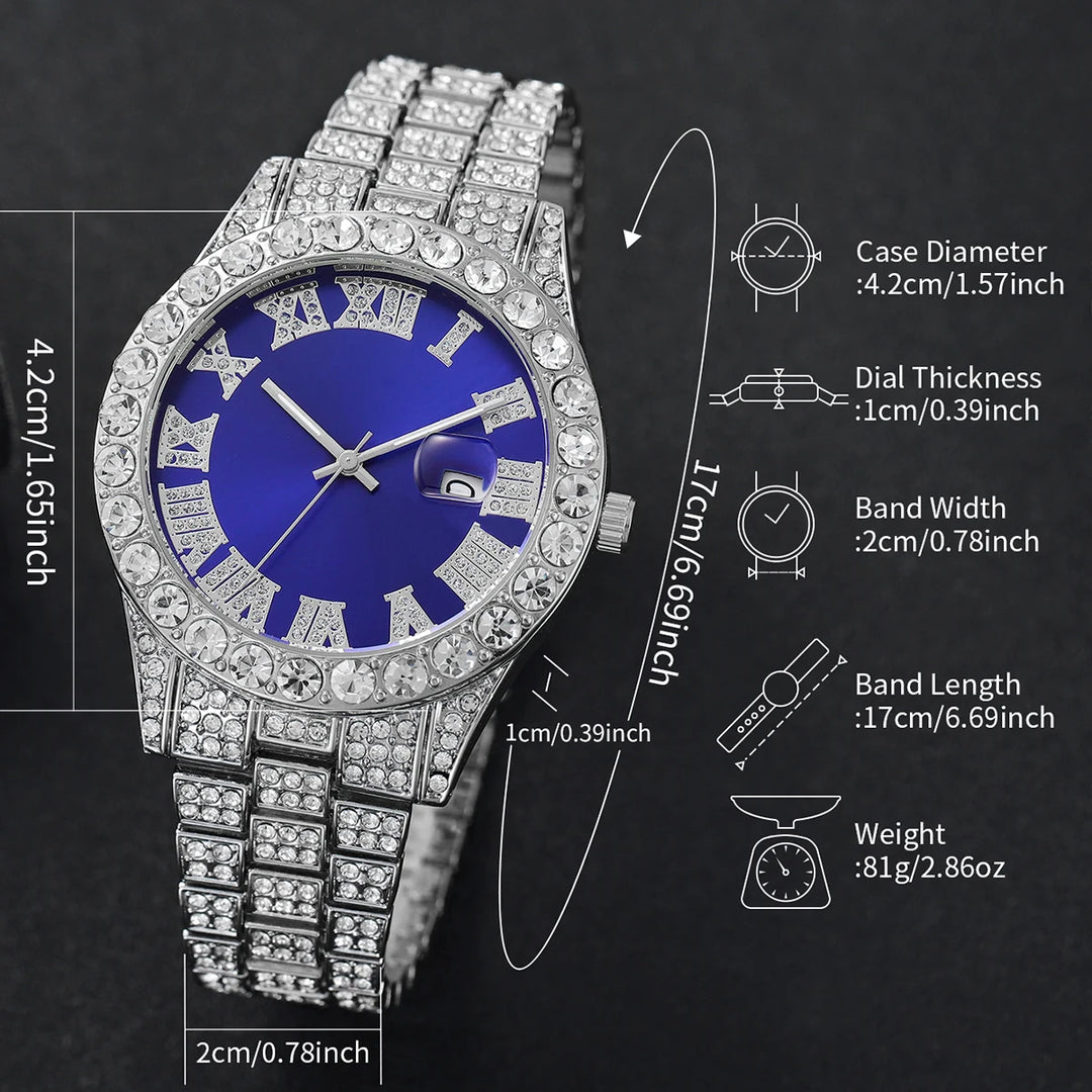 Hip Hop Men's Watch Set – Diamond Steel Band