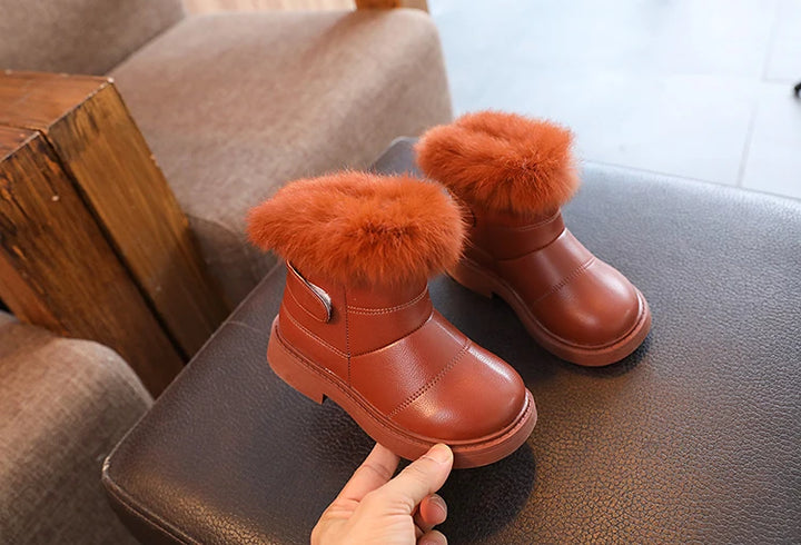 Solid Color Casual Boots – Plush Winter Kids' Shoes