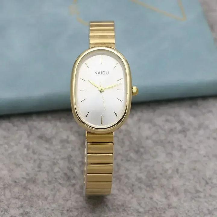 Oval Small Dial Women Quartz Watch Stainless Steel Bamboo Strap Girl Student Leisure Fashion Luxury Gift Wristwatch Dropshipping