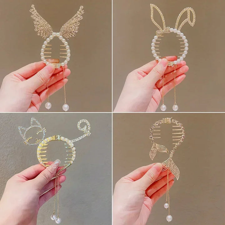 Shiny Angel Wing & Animal Ears Hair Clips - Elegant Tassel Pearl Hairpins