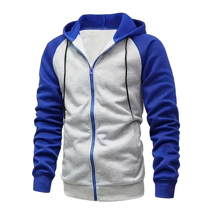 New Men's Zip-Up Color Block Hoodie with Casual Stylish & Durable Fall/Winter Top Raglan Sleeves Hoodies Sweatshirt Male