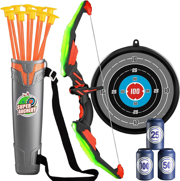 LED Light Up Kids Bow & Arrow Set with Target & Quiver