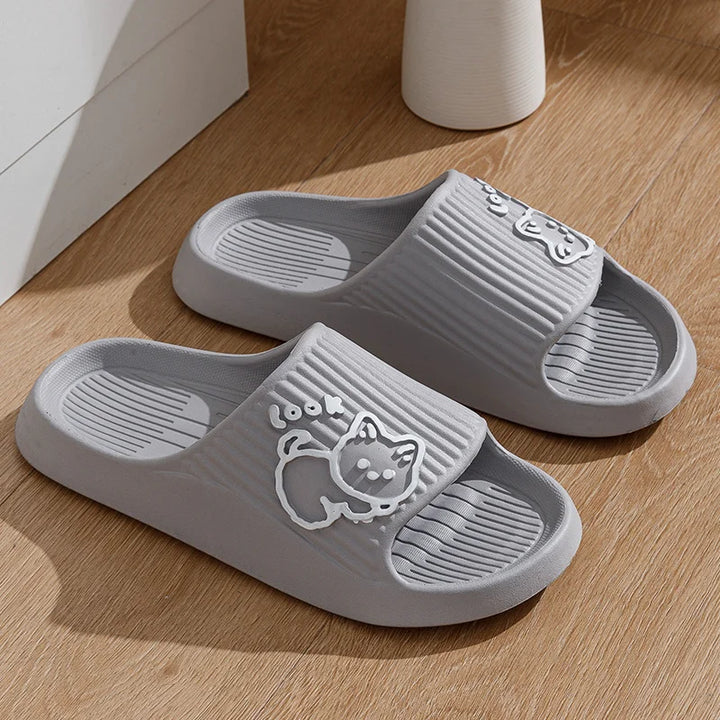 Women Slippers Bathroom Platform Non-Slip Home Cartoon Cat Beach Shoes Sandals Slides Indoor Outdoor Women's Flip Flops