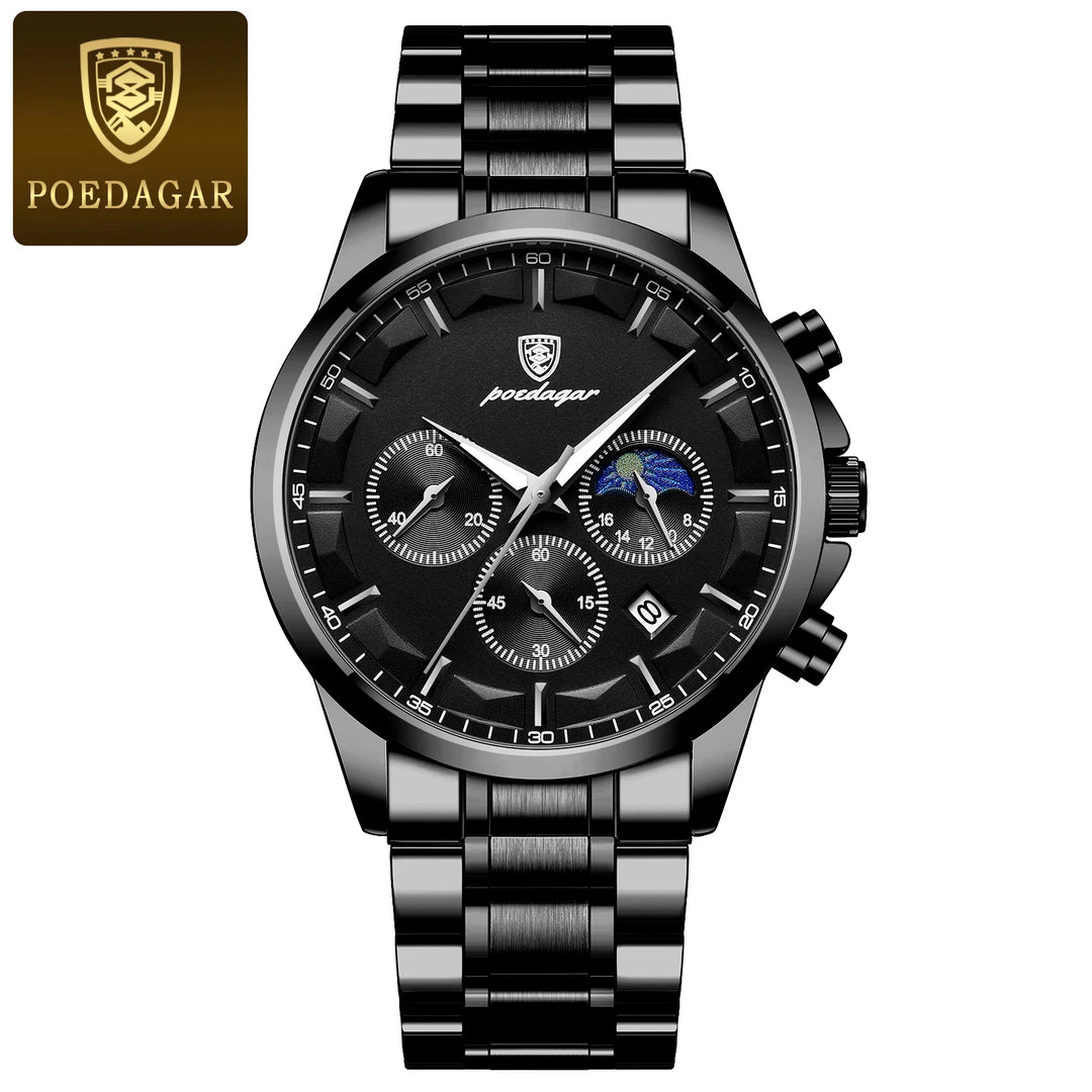 POEDAGAR Men Quartz Watch Luxury Sports Waterproof Chronograph Luminous Date Man Wristwatch Business Leather Men's Watches Clock