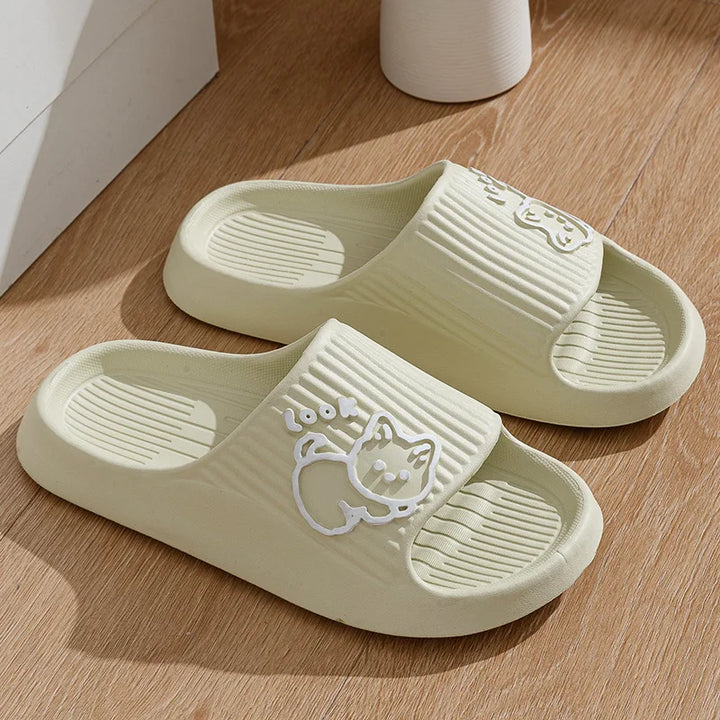 Women Slippers Bathroom Platform Non-Slip Home Cartoon Cat Beach Shoes Sandals Slides Indoor Outdoor Women's Flip Flops