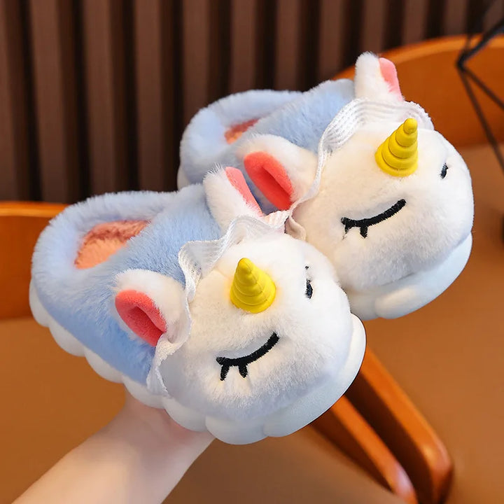 New Winter Kids Plush Slippers Cartoon Unicorn Children's Indoor Slides Non-Slip Soft Mule Girls Boys Warm House Cotton Shoes