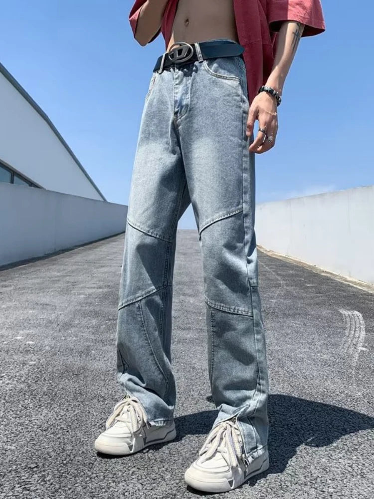 S-3XL Jeans Men Autumn Patchwork Daily Versatile Stylish Teenagers Hip Hop Zipper Design New Slouchy Temperament Mopping 2023