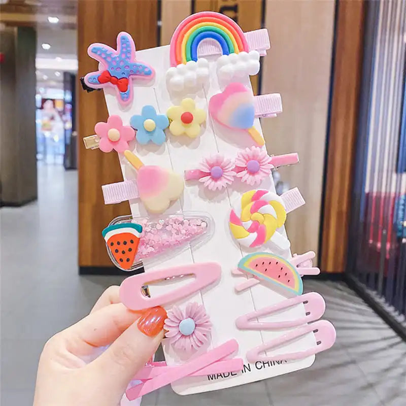 14pcs Cartoon Baby Hair Clip Set – Flower & Fruit Designs